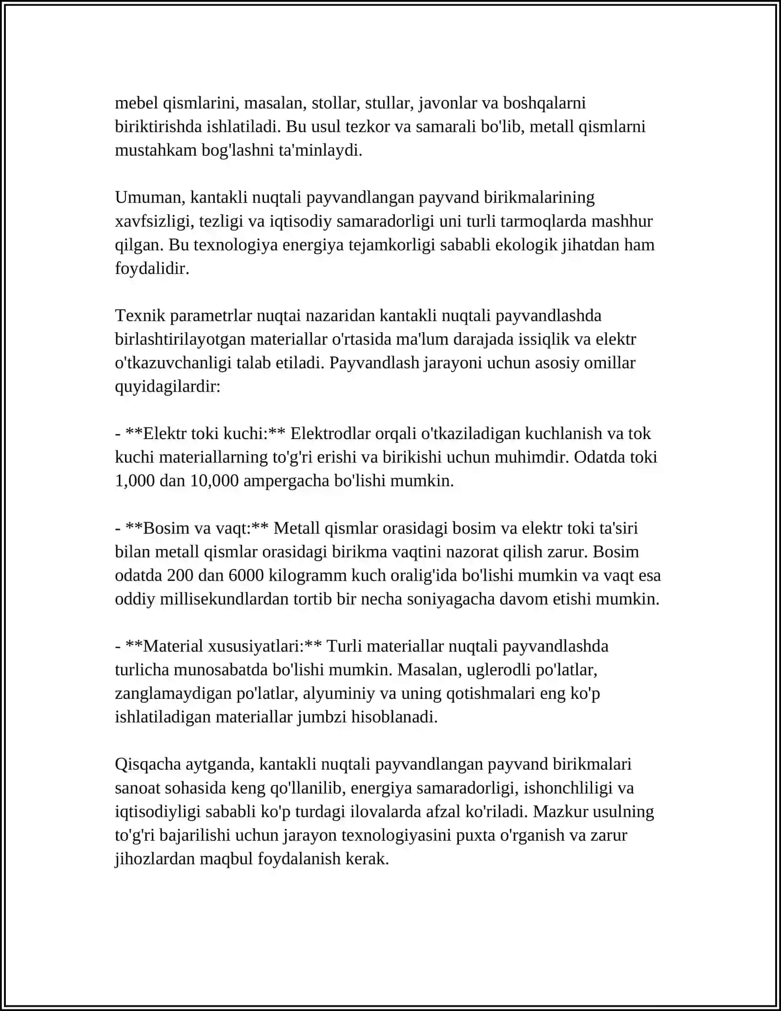KANTAKLI NUQTALI PAYVANDLANGAN PAYVAND BIRIKMALARNI CHOZILISHIDA MUSTAXKAMLIKKA SINASH 4