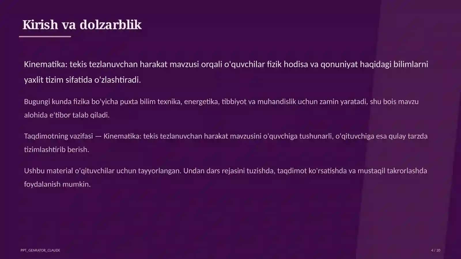 Kinematika: tekis tezlanuvchan harakat (9-sinf) 4