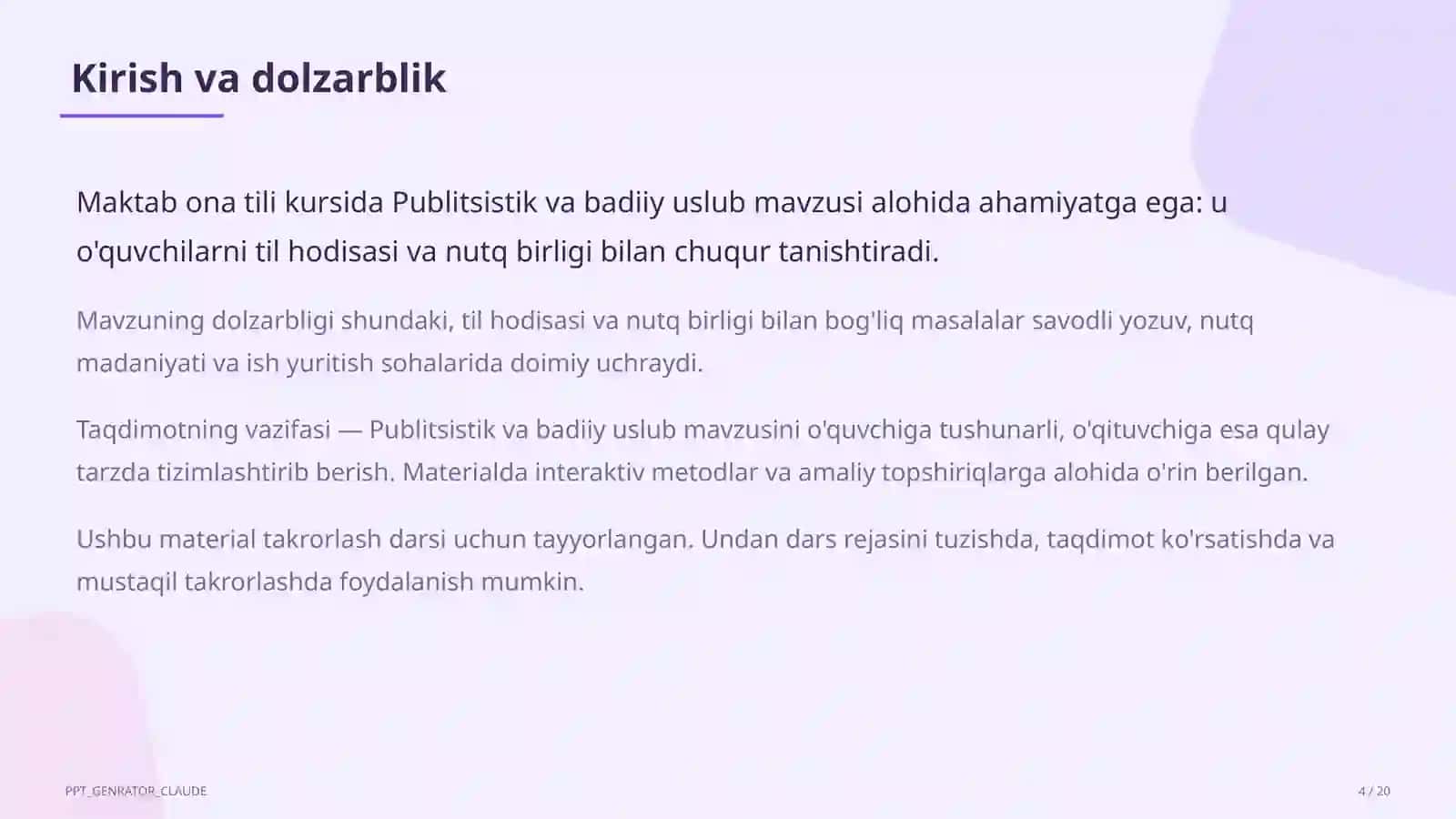 Publitsistik va badiiy uslub (10-sinf) 4