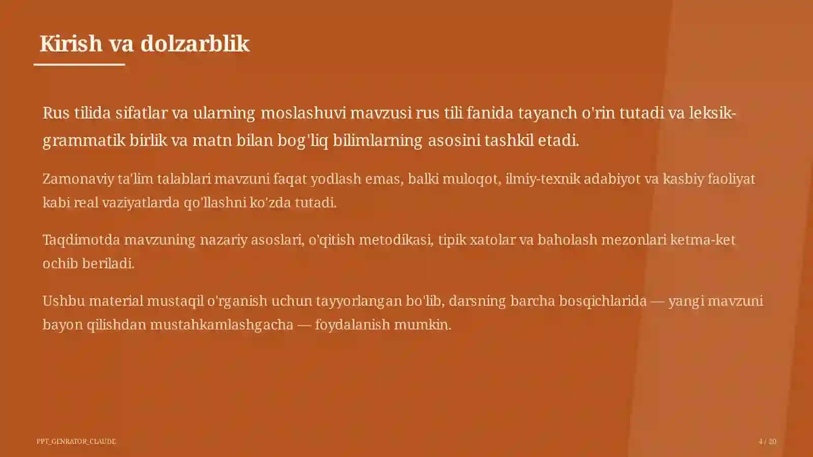 Rus tilida sifatlar va ularning moslashuvi (4-sinf) 4