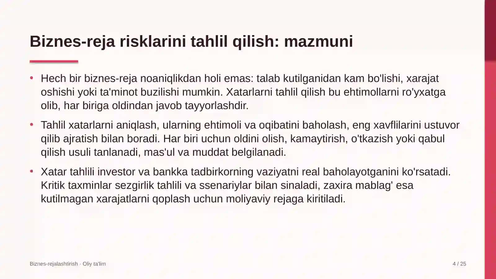 umumiy ovqatlanish korxonalarida biznes reja risklarini tahlil qilish 6578 4