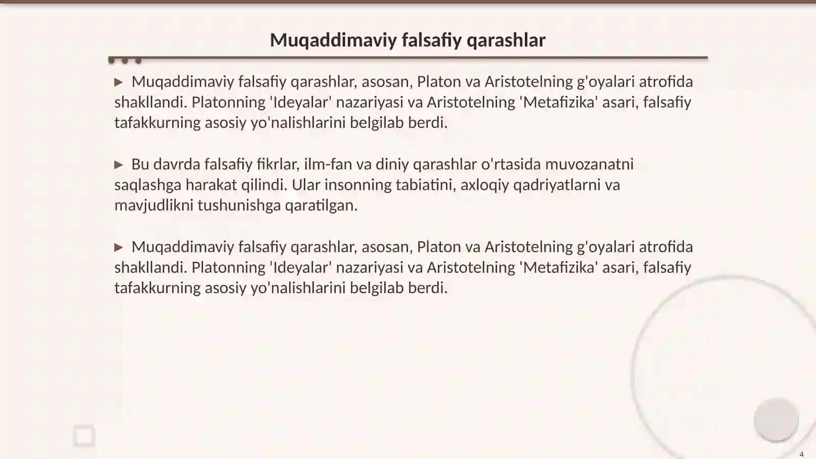 Falsafiy tafakkur taraqqiyoti;G'arb falsafasi 4