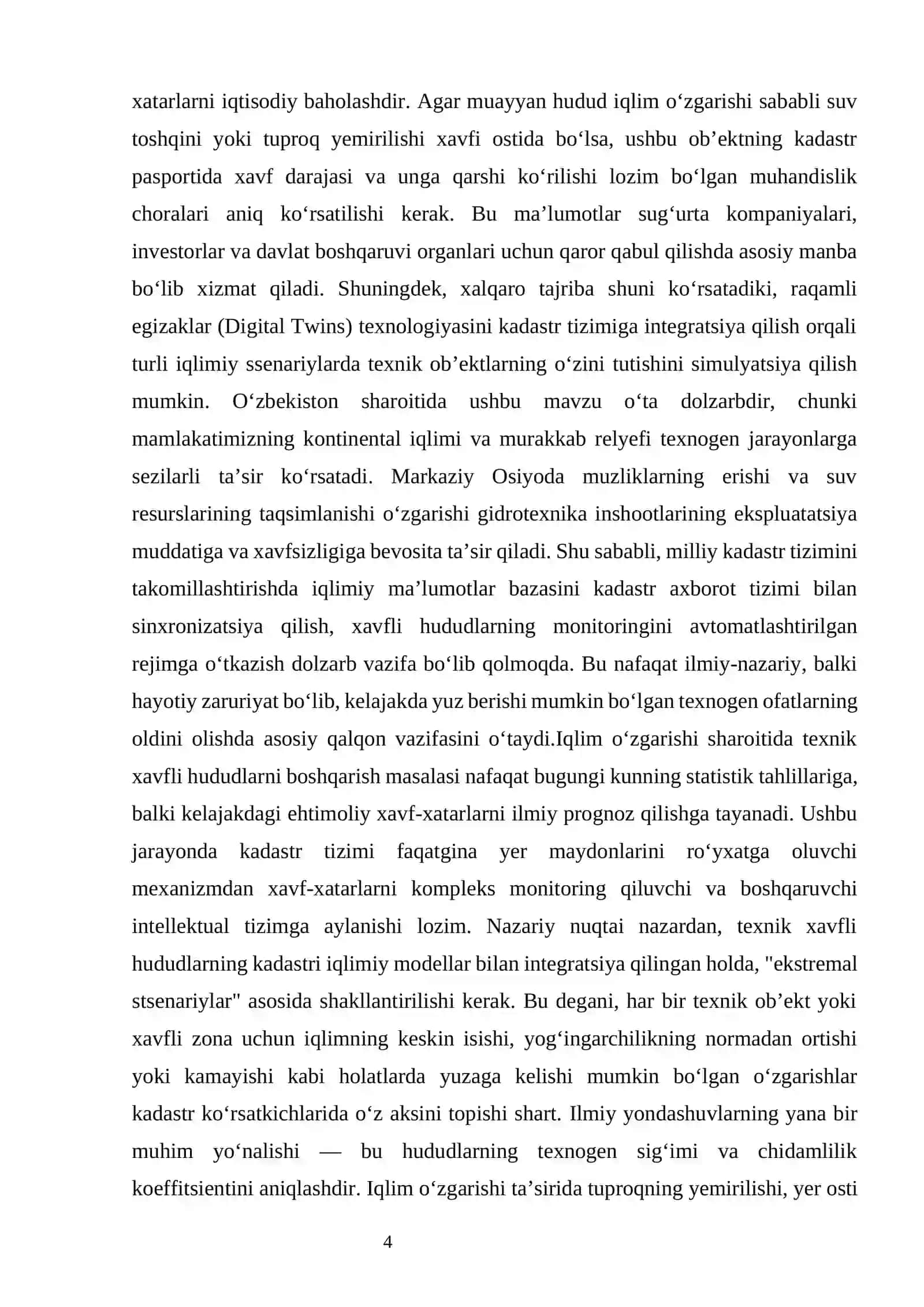 IQLIM O‘ZGARISHI SHAROITIDA TEXNIK XAVFLI HUDUDLARNING KADASTRINI YURITISHDA NAZARIY-ILMIY YONDASHUVLAR 4