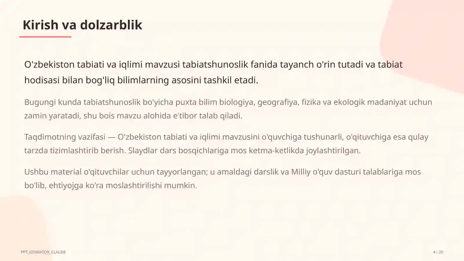 O'zbekiston tabiati va iqlimi (4-sinf) 4