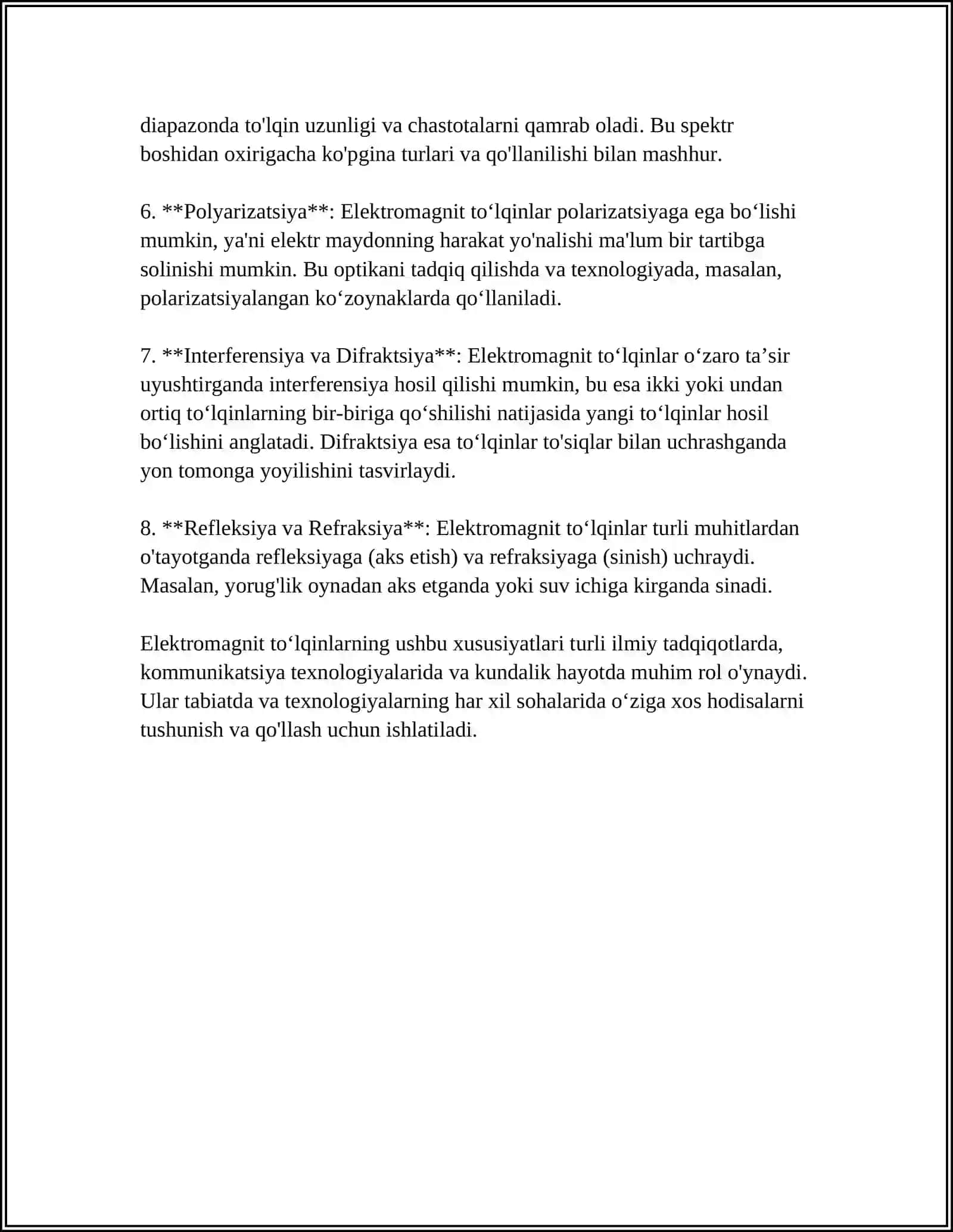 ELEKTROMAGNIT TOʻLQINNING MUHITDA TARQALISHI VA MUHITDAN QAYTISHI 4