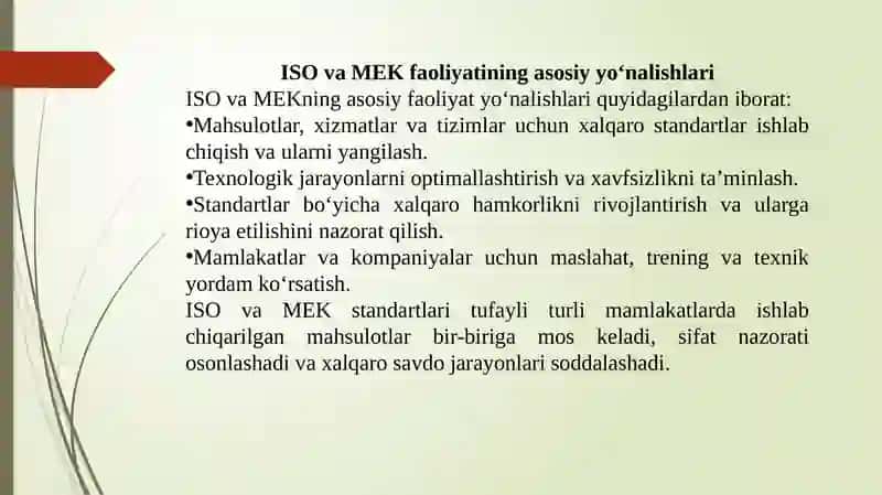 Xalqaro Metrologiya va standartlashtirish tashkiloti (ISO, MEK va boshqalar) 4
