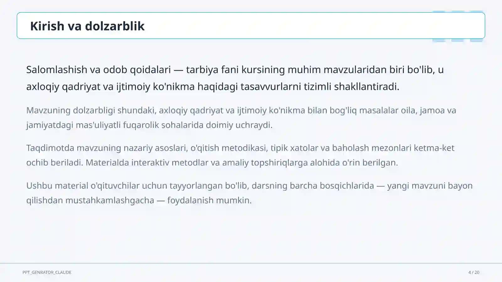 Salomlashish va odob qoidalari (1-sinf) 4