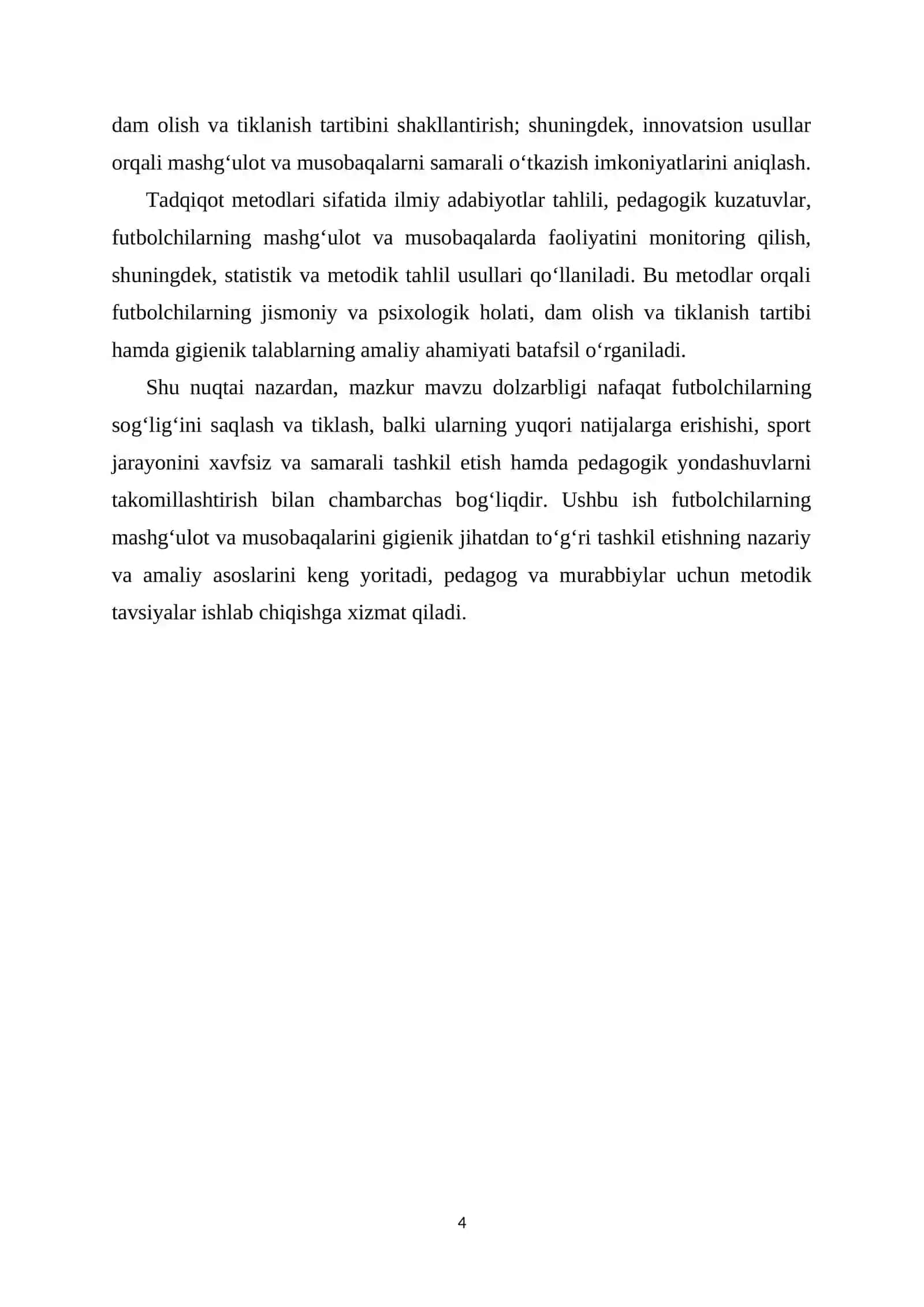 FUTBOLCHILARNING MASHGʻULOT VA MUSOBAQA TASHKIL QILISH VA OʻTKAZISHGA QOʻYILGAN GIGENIK TALABLAR 4