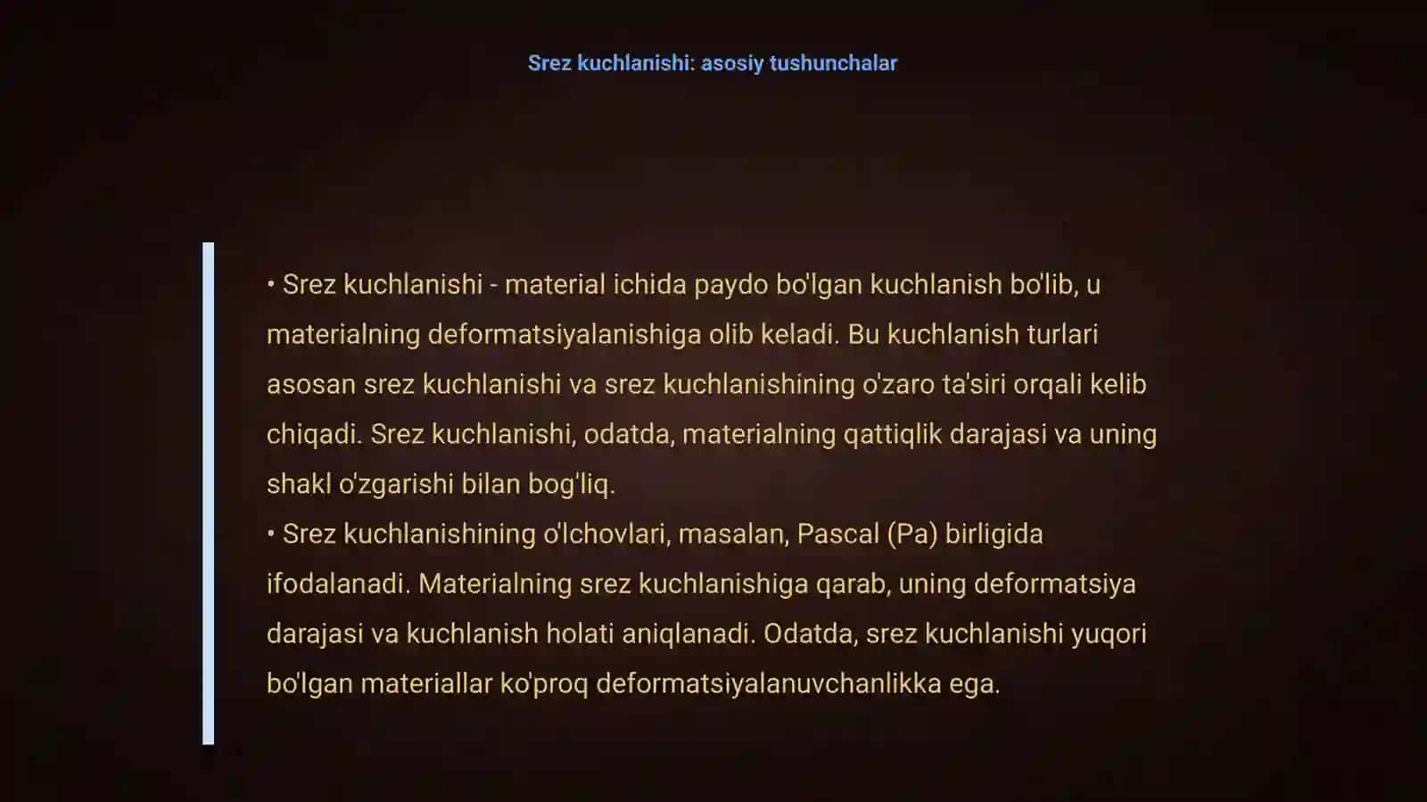 Kesish kuchlari va srez kuchlanishi tahlili 4