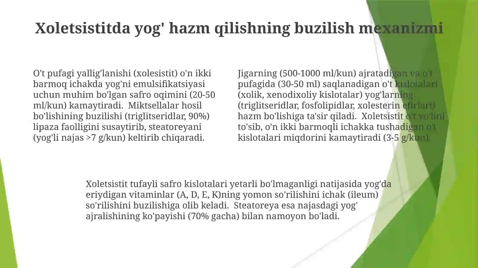 Xolesistitlardayoğlarhazimlanishinibuzilishi.Steotoriya 4
