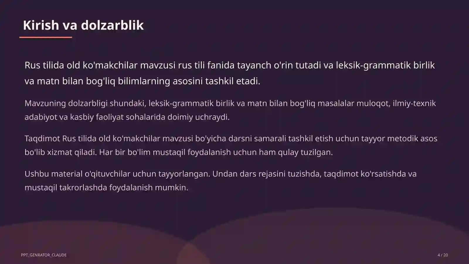 Rus tilida old ko'makchilar (7-sinf) 4