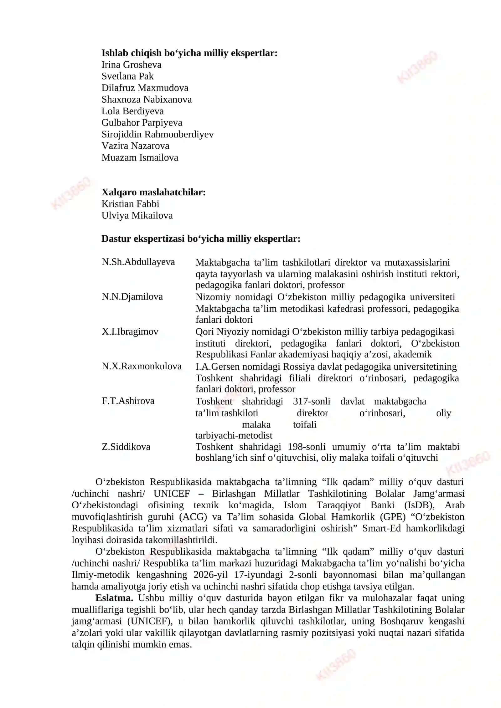 Oʻzbekiston Respublikasida maktabgacha ta'limning "Ilk Qadam" milliy oʻquv dasturi 4