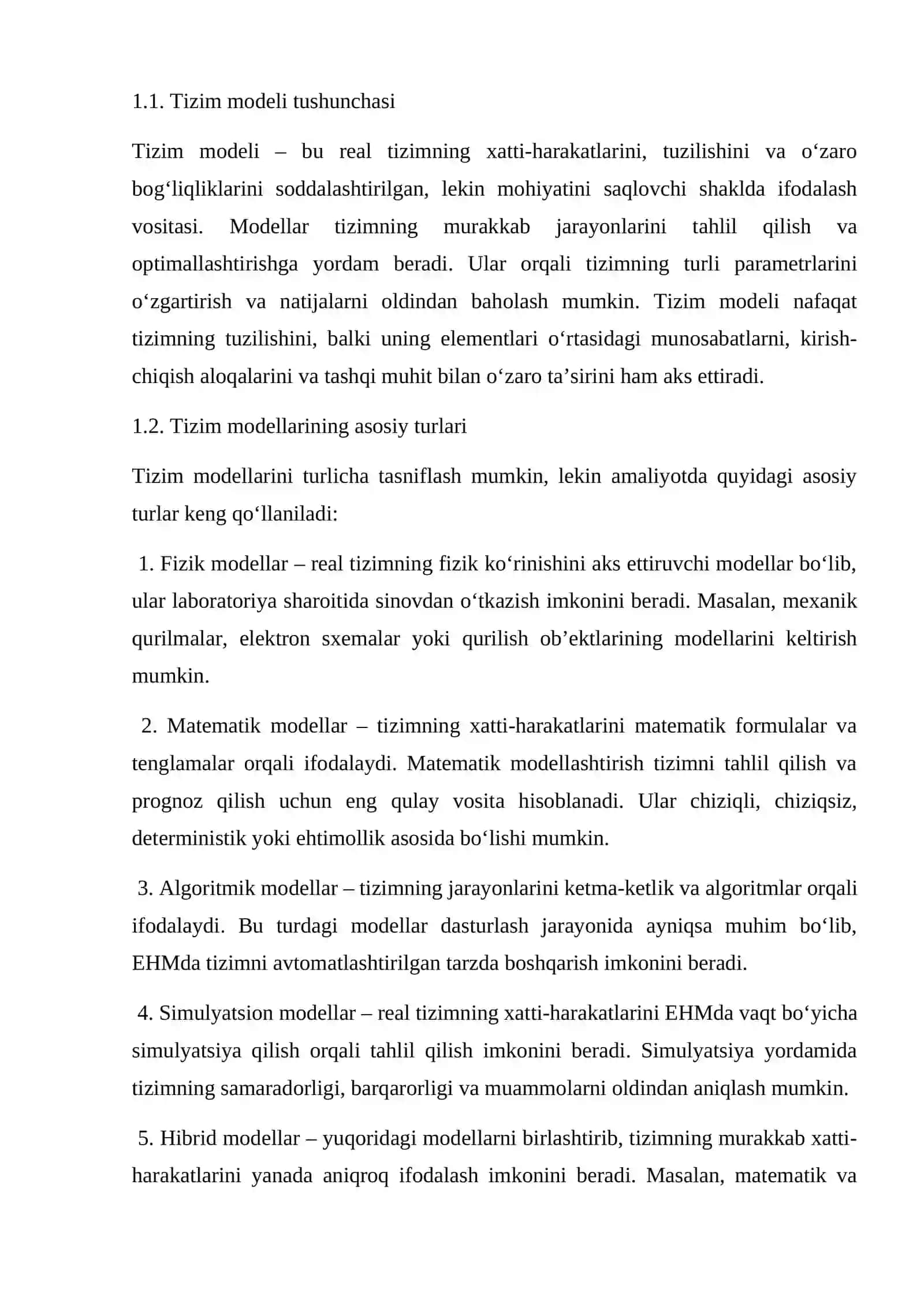 Tizimlarning modellarini EHMda amalga oshirish va ularning ketme ketligini ishlab chiqish 4