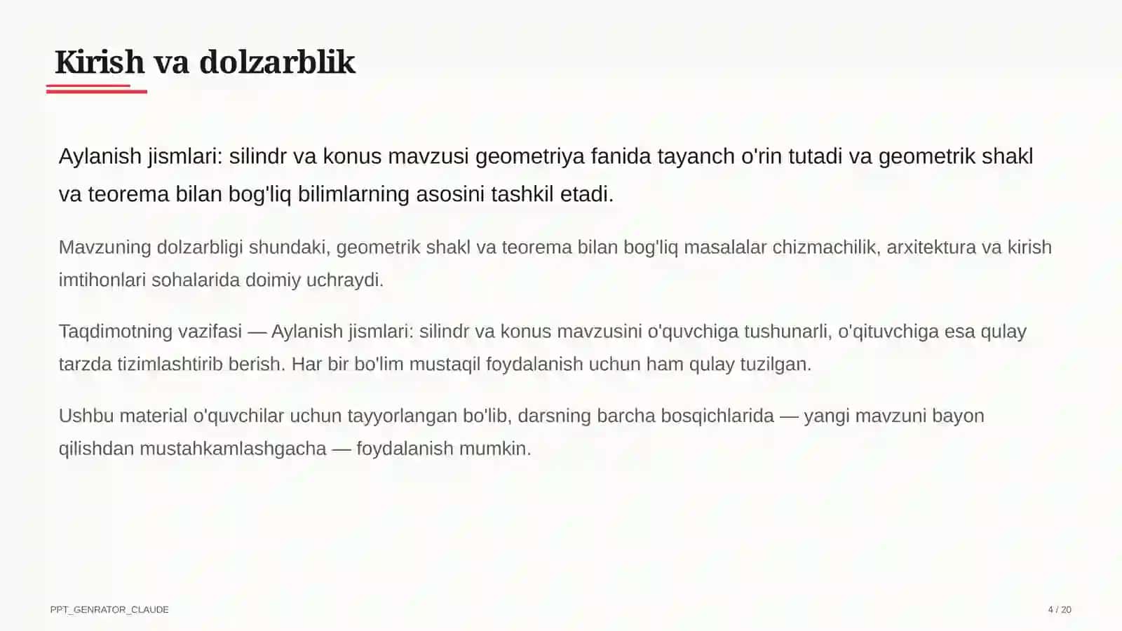 Aylanish jismlari: silindr va konus (11-sinf) 4