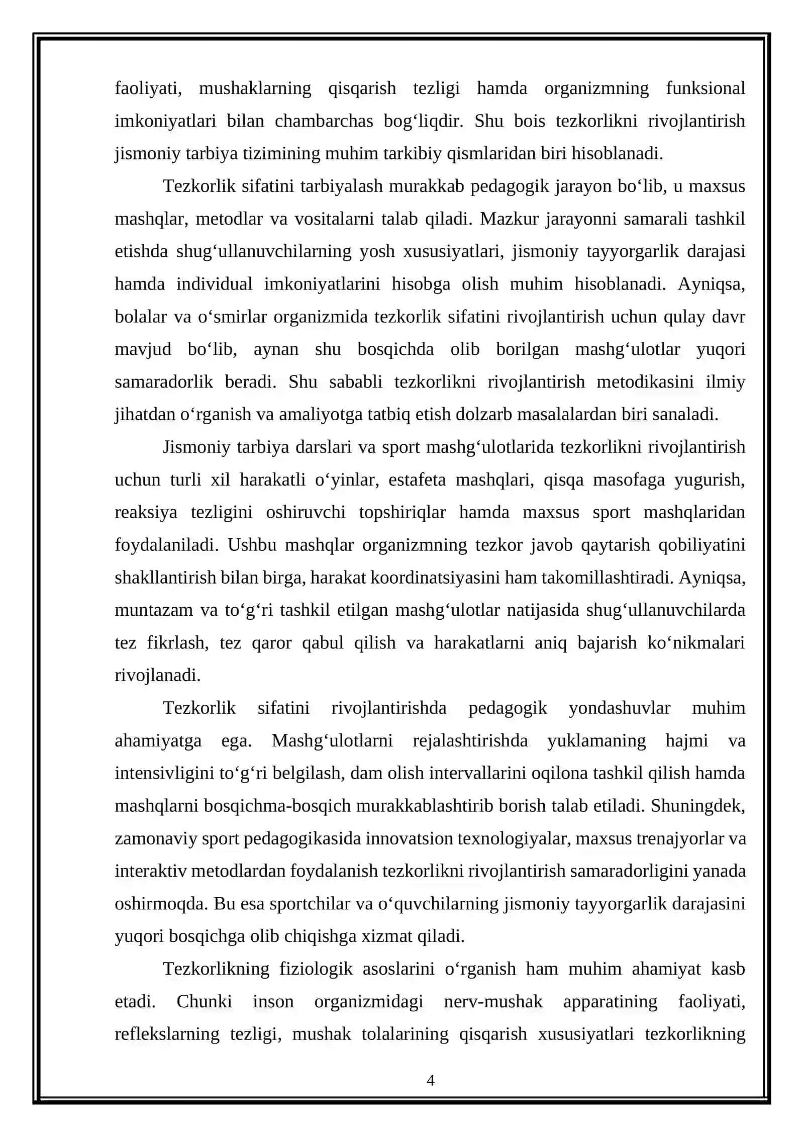 Jisimoniy sifatlarni (tezkorlik) tarbiyalash metodikasi 4