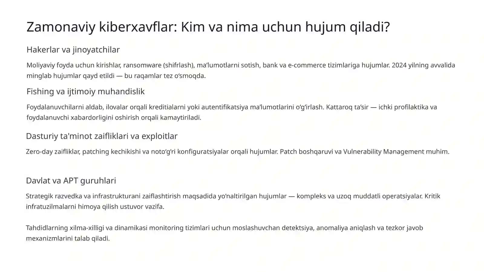 Kiberxavfsizlik monitoring tizimini ishlab chiqish: Raqamli dunyoni himoya qilish 4