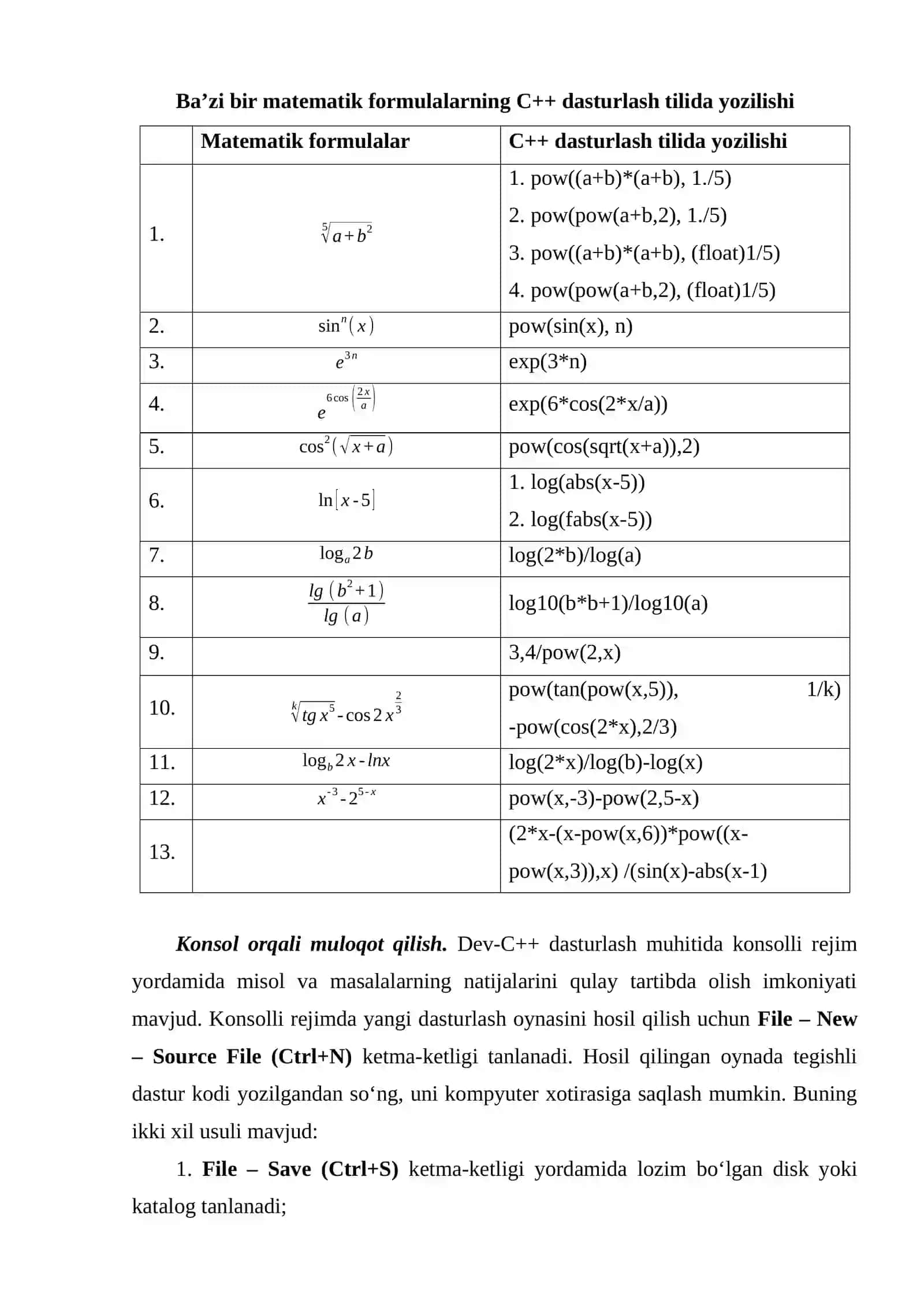 C++ dasturlash tilida chiziqli jarayonlarni dasturlash 4