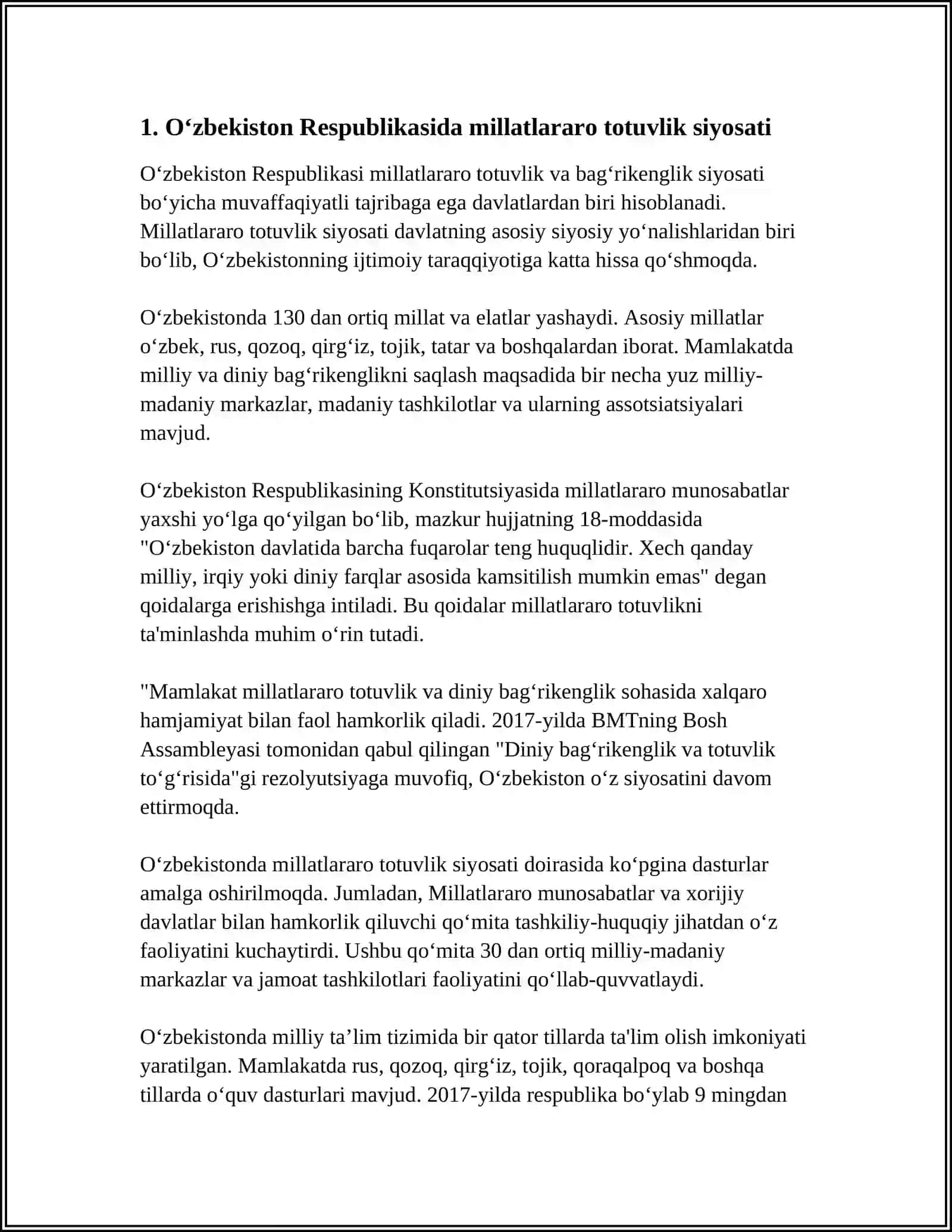 O'ZBEKISTON RESPUBLIKASI XUDUDIDA ISTIQOMAT QILUVCHI BARCHA MILLAT VA ELATLAR TILLARI URF-ODATLARINI XURMAT QILINISHI 4