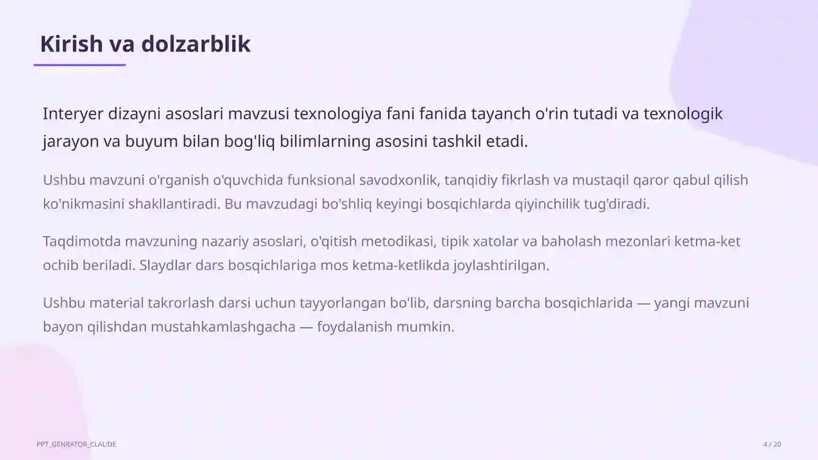 Interyer dizayni asoslari (8-sinf) 4