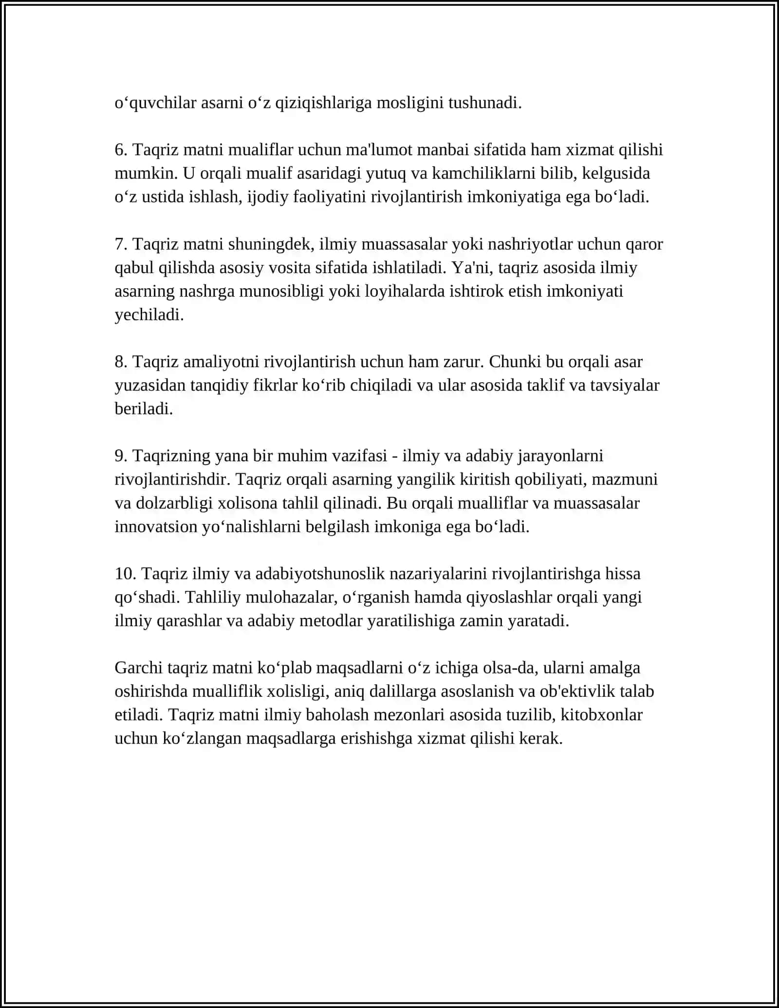 TAQRIZ MATNI, UNING TUZILISHI 4