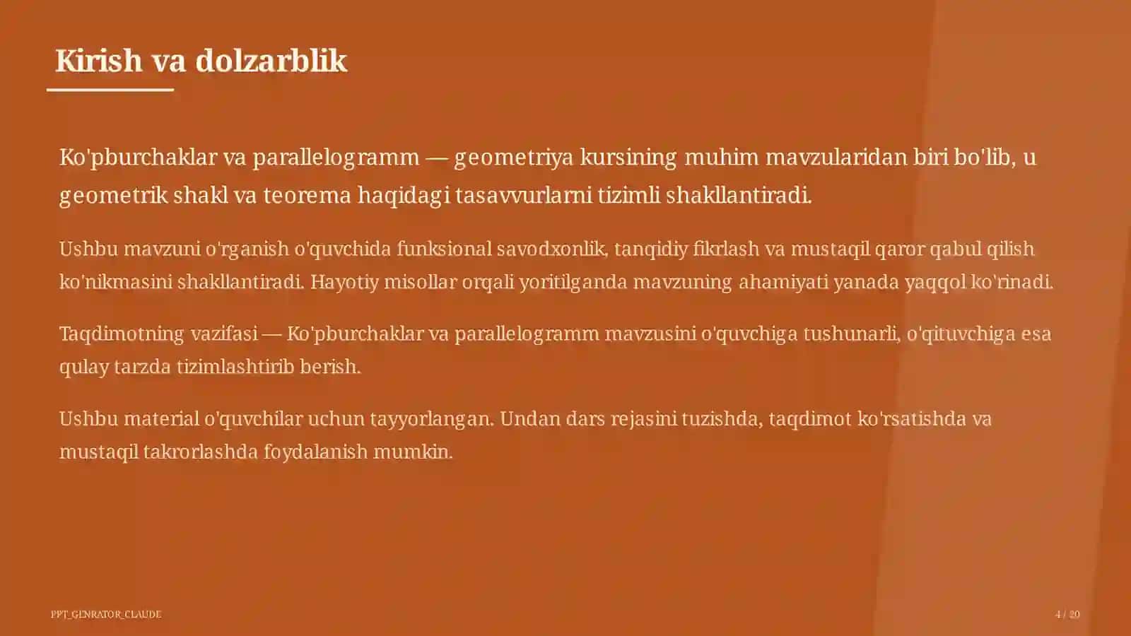 Ko'pburchaklar va parallelogramm (8-sinf) 4