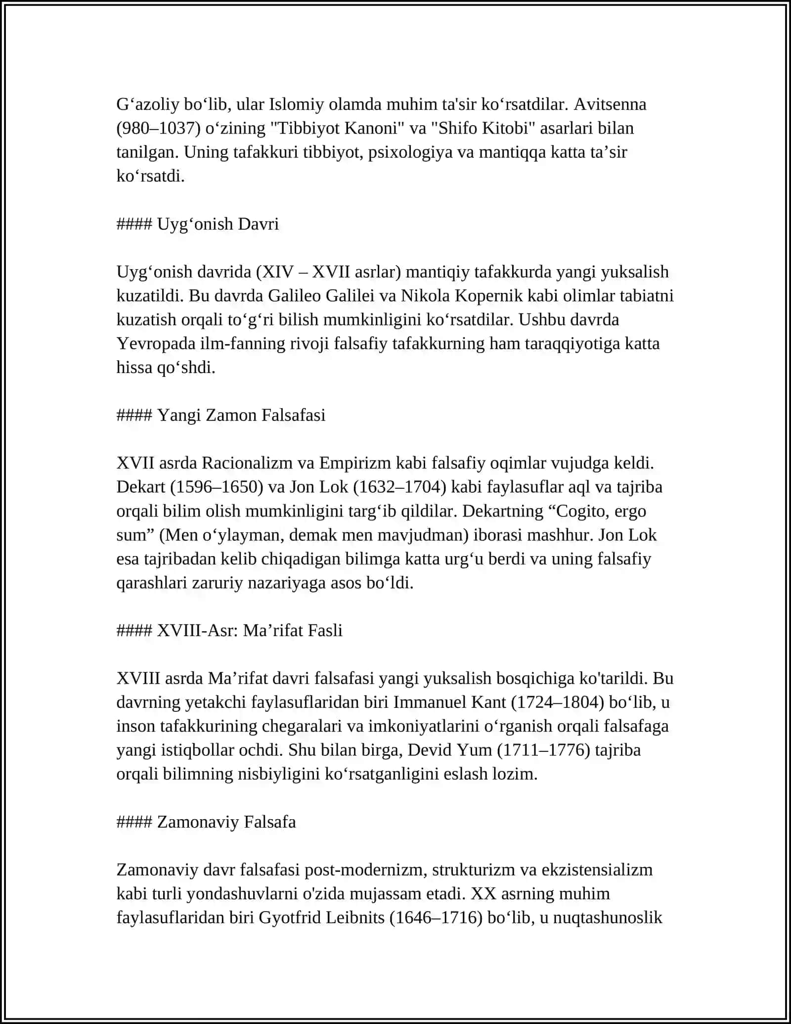 MUSTAQIL ISH Mavzu: 3-FALSAFIY TAFAKKUR TARAQQIYOTI;G'ARB FALSAFASI 4