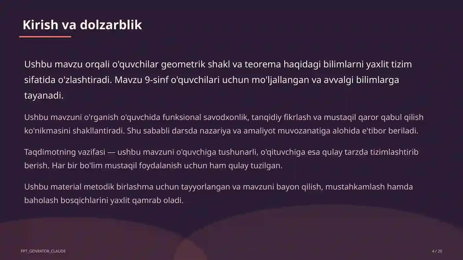 Koordinatalar metodi: to'g'ri chiziq va aylana tenglamalari (9-sinf) 4