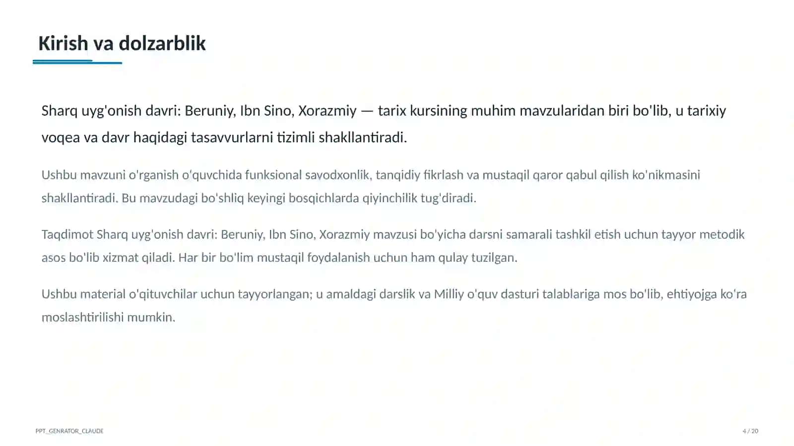 Sharq uyg'onish davri: Beruniy, Ibn Sino, Xorazmiy (7-sinf) 4