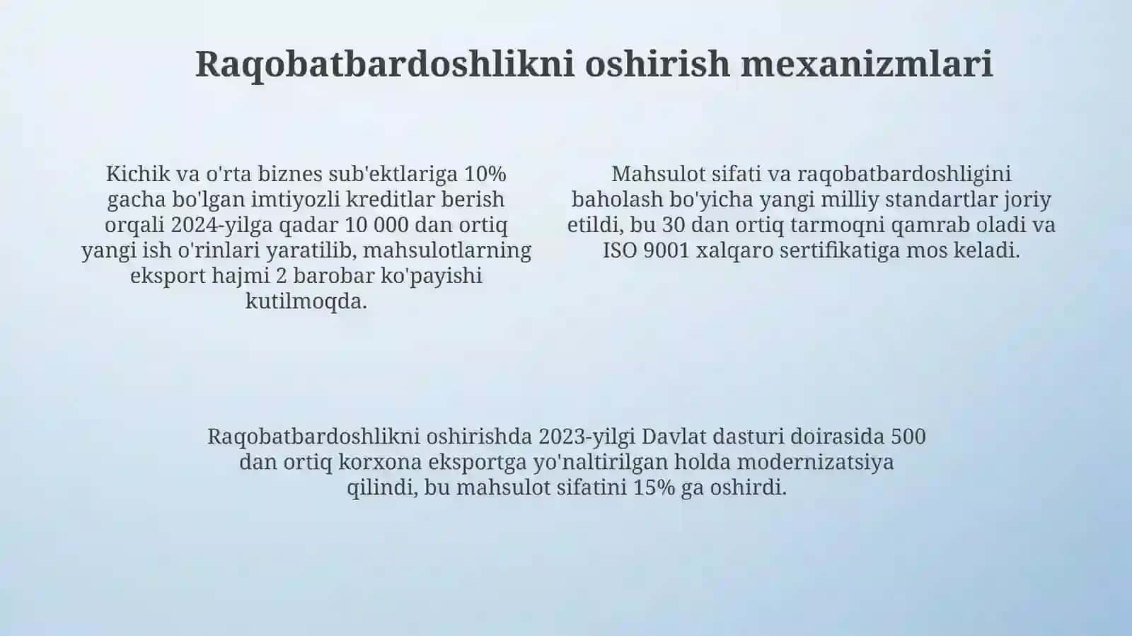 Raqobatbardosh Mahsulotlar Yurti G'oyasi 4