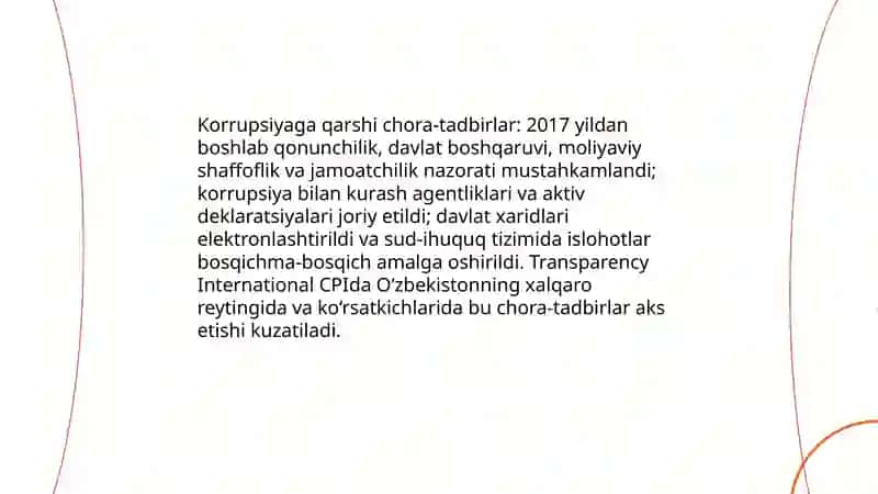 Yangi Oʻzbekistonda ijtimoiy-siyosiy iqtisodiy va madaniy hayotida roʻy beryotgan oʻzgarishlar xalqaro raytingi va endiksda aks etishi 4