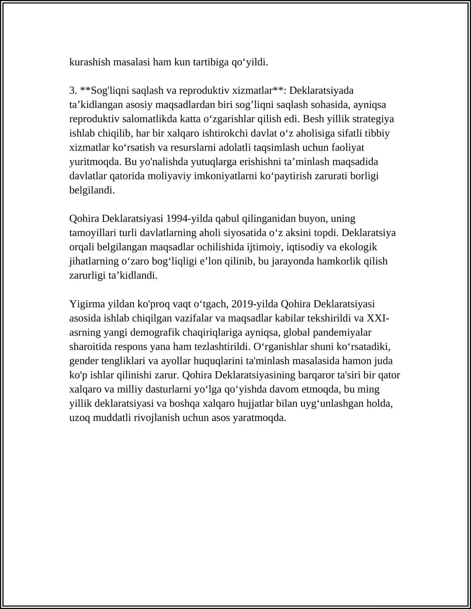 QOHIRA DEKLARATSIYASI TARIXI VA MAZMUNI BORASIDA TAHLILIY MAQOLA TAYYORLASH 4