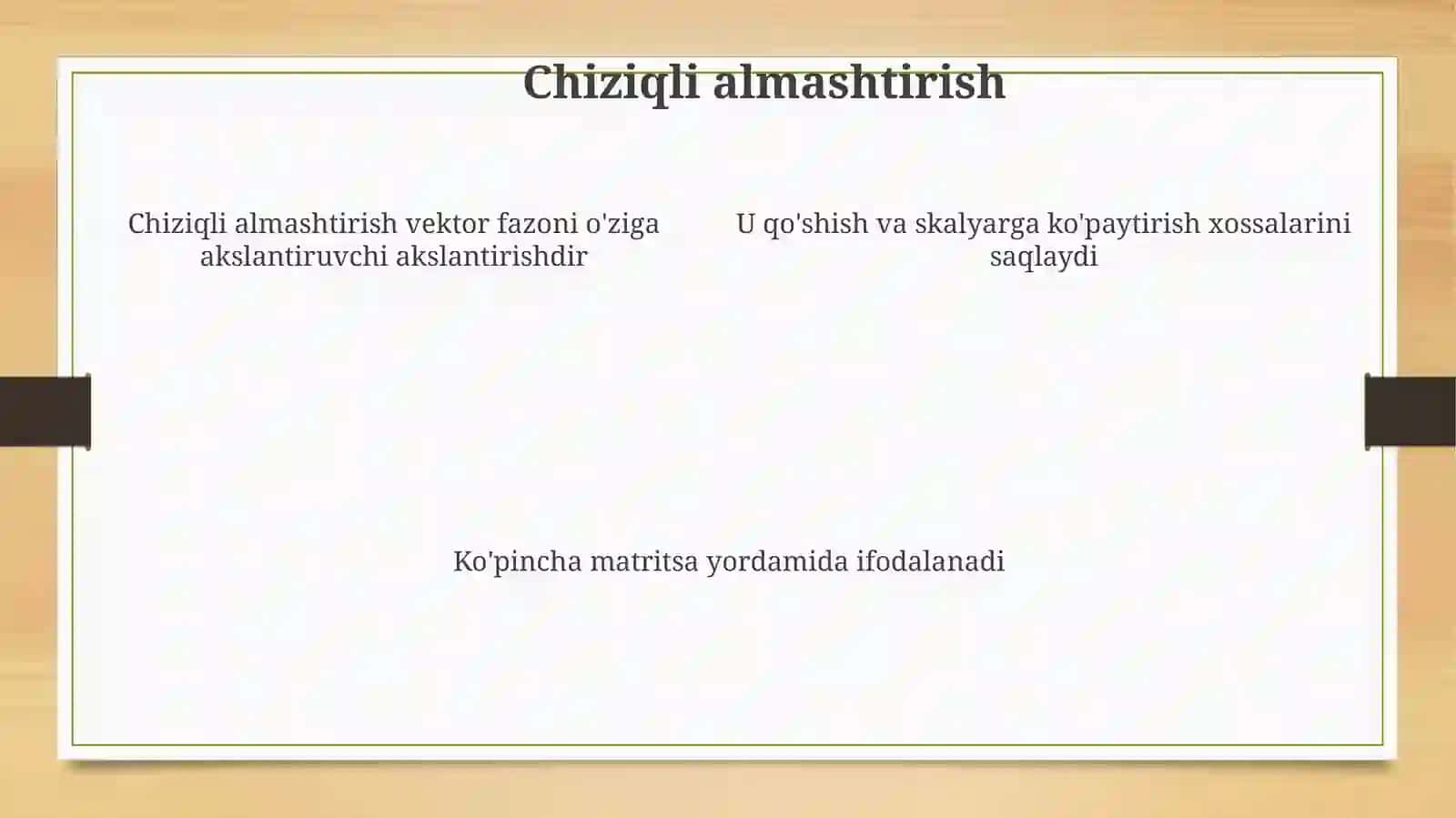 O'ziga -oʻzi qoʻshma almashtirishlarini diognal shaklga keltirish 4