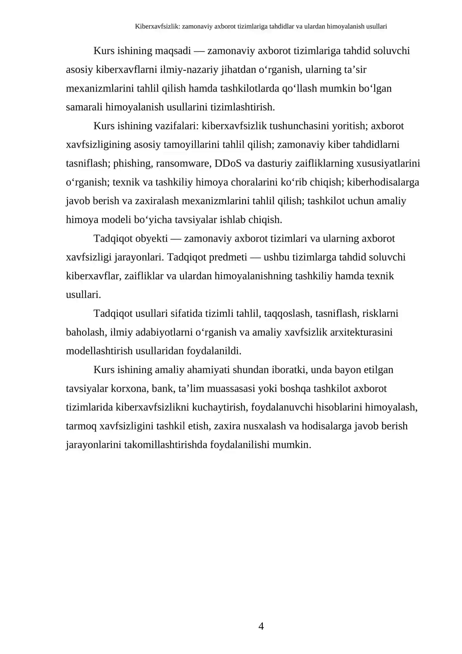 KIBERXAVFSIZLIK: ZAMONAVIY AXBOROT TIZIMLARIGA TAHDIDLAR VA ULARDAN HIMOYALANISH USULLARI 4