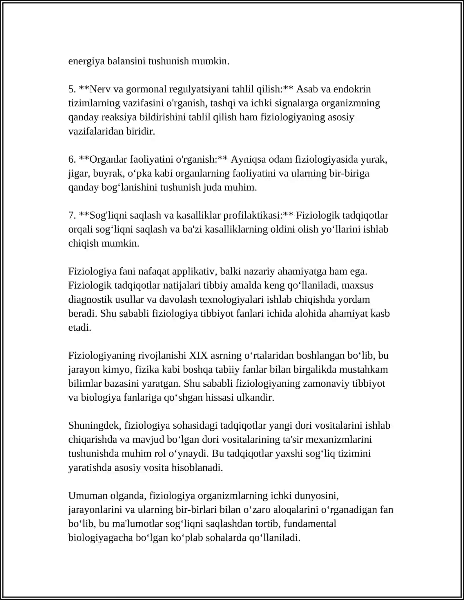 FIZIOLOGIYA FANI, RIVOJLANISHI, TIBBIYOTDA AXAMIYATI. FIZIOLOGIK TEKSHIRUV USULLARI 4
