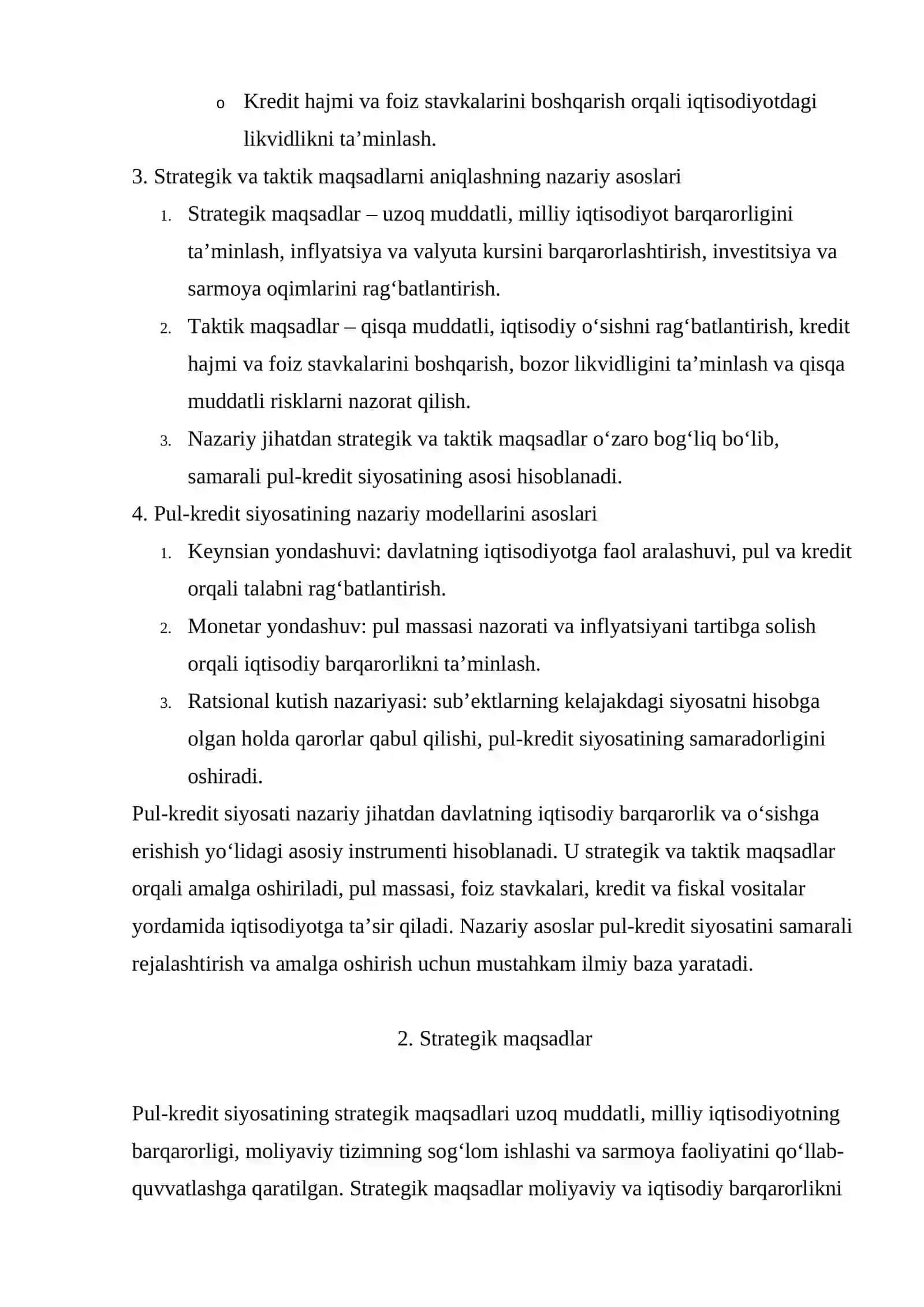 PUL-KREDIT SIYOSATINING STRATEGIK VA TAKTIK MAQSADLARI 4