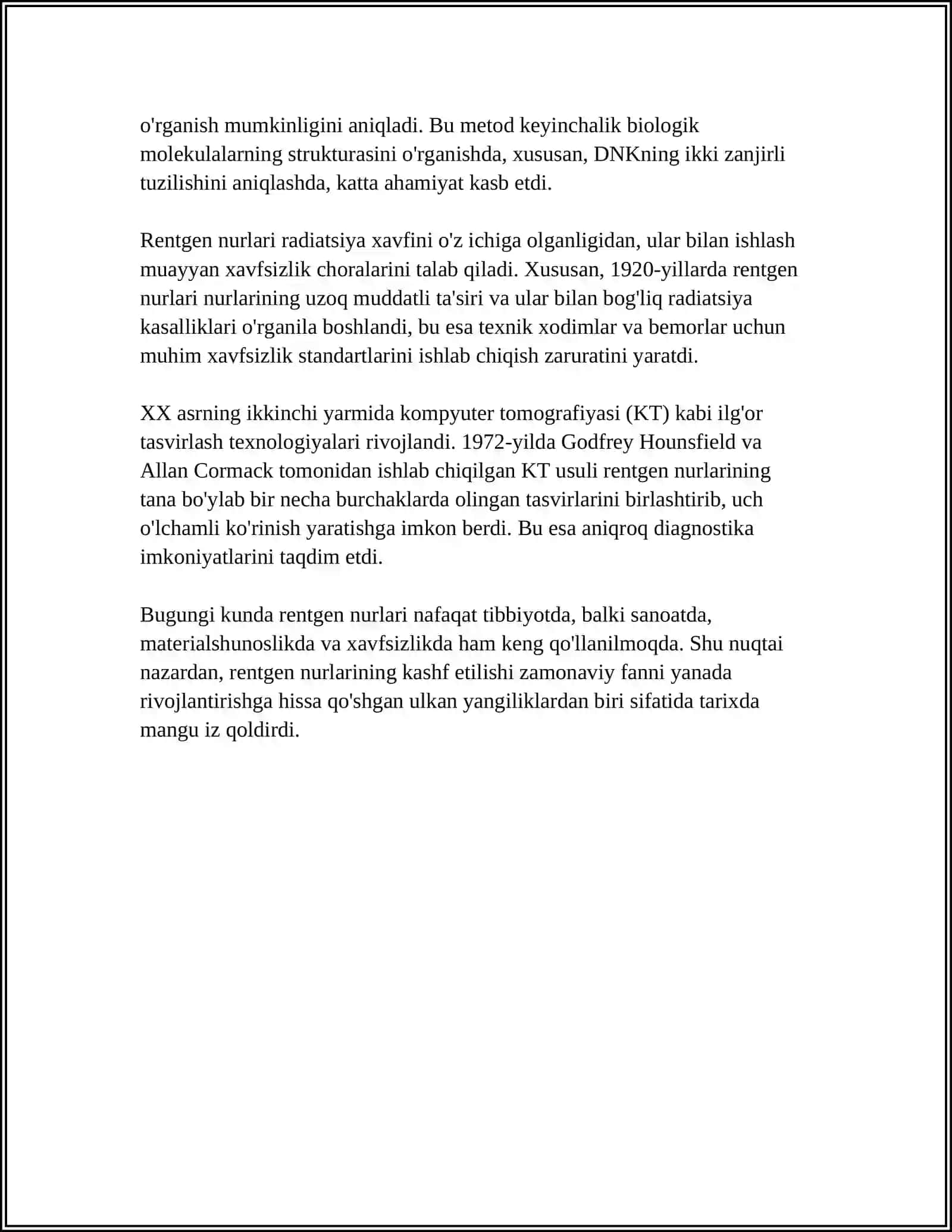 RENTGEN NURLARINI O'RGANISH TARIXI, SUYAK VA BO'G'IMLAR RIVOJLANISHINI RENTGEN NURLARI YORDAMIDA O'RGANISH. RENTGENOANATOMIYADA YANGI TEXNOLOGIYALAR 4