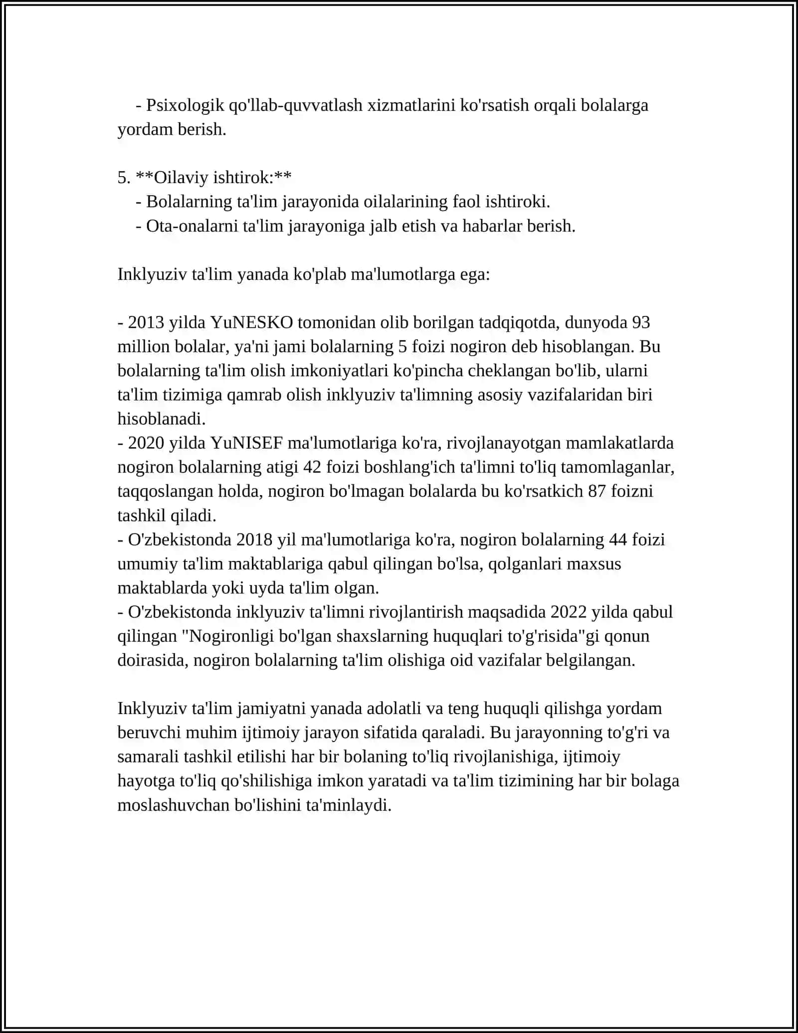 INKLYUZIV TA'LIMGA KIRITILISHNING ASOSIY TAMOYILLARI VA ULARNING MAZMUNI 4