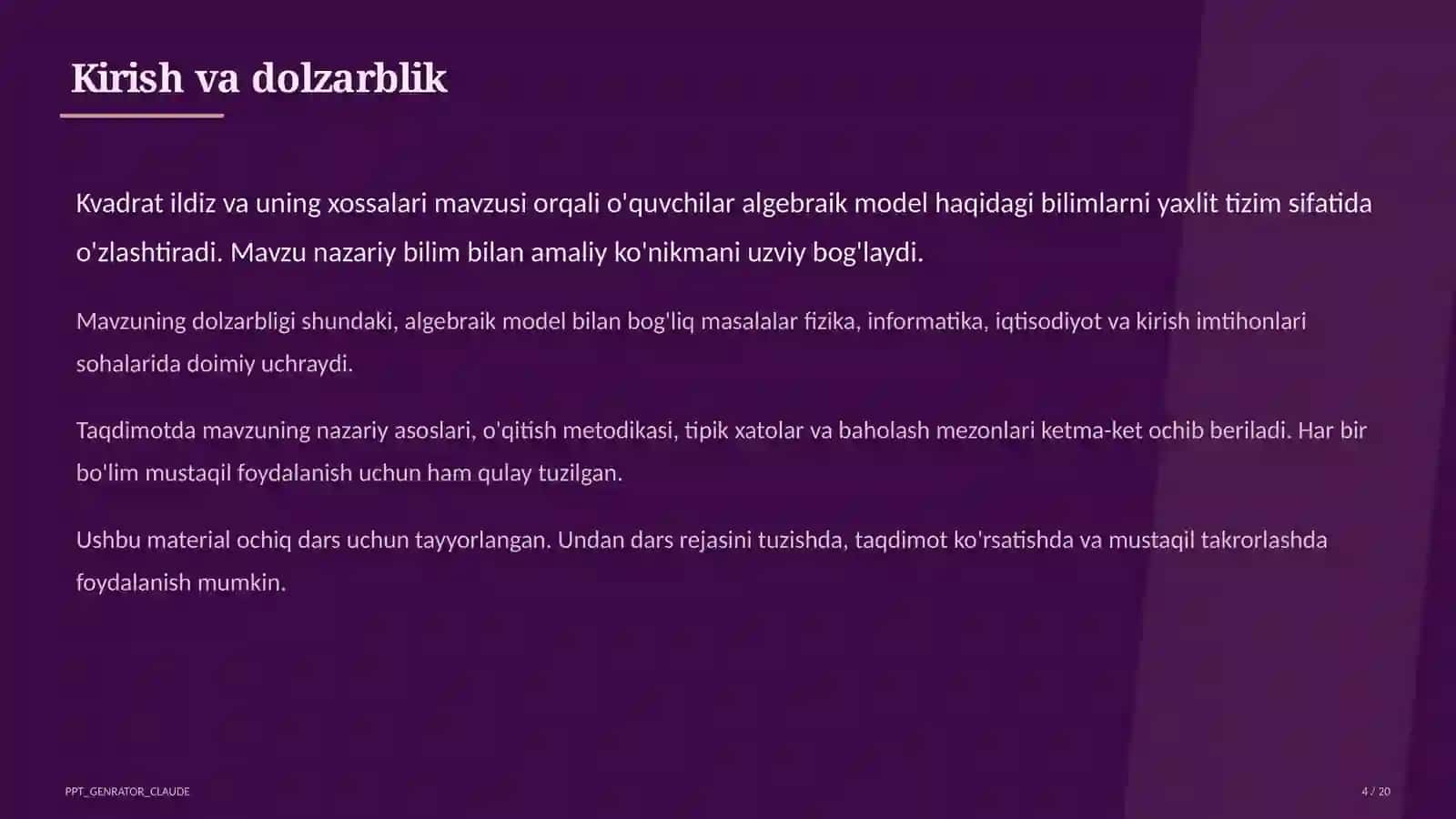 Kvadrat ildiz va uning xossalari (8-sinf) 4