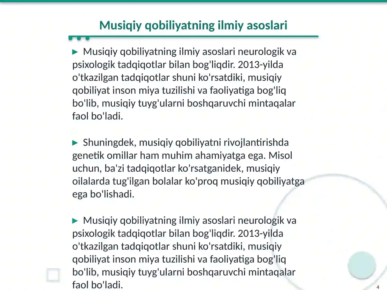 Musiqiy qobiliyat va isteʼdodini anglash 4