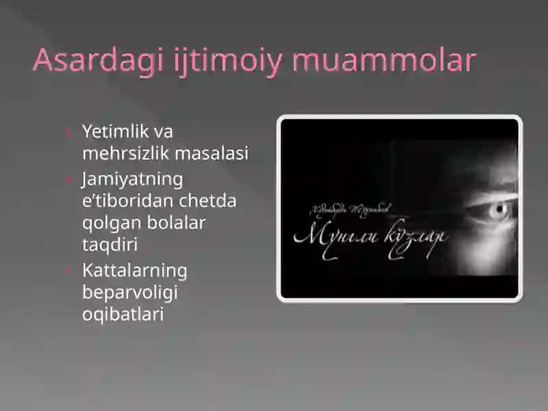 Mungli ko'zlar asari taqdimoti 4