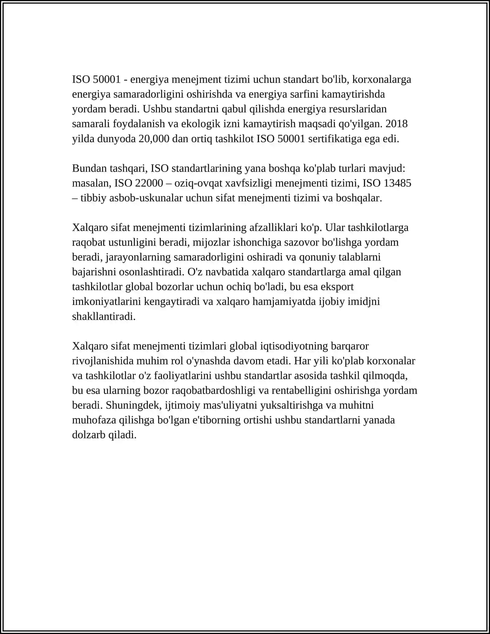 Xalqaro Sifat Menejmenti Tizimining Xalqaro Standartlari 4