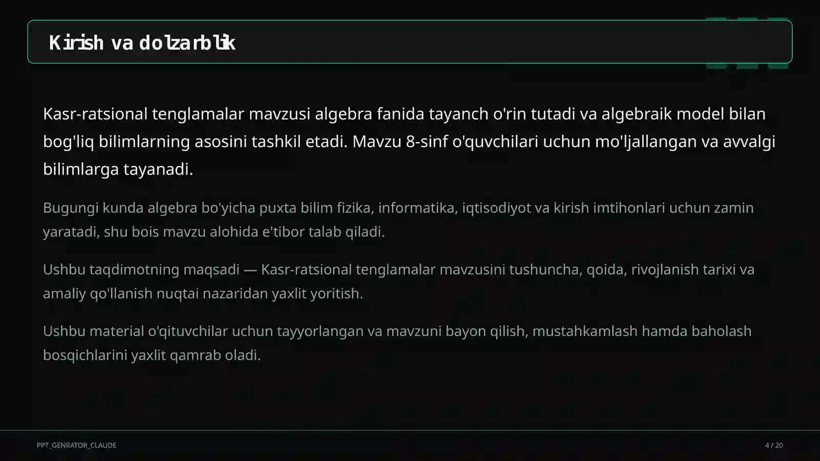 Kasr-ratsional tenglamalar (8-sinf) 4