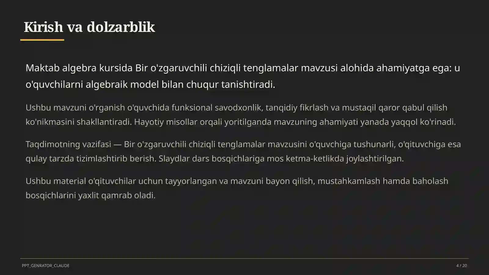 Bir o'zgaruvchili chiziqli tenglamalar (7-sinf) 4