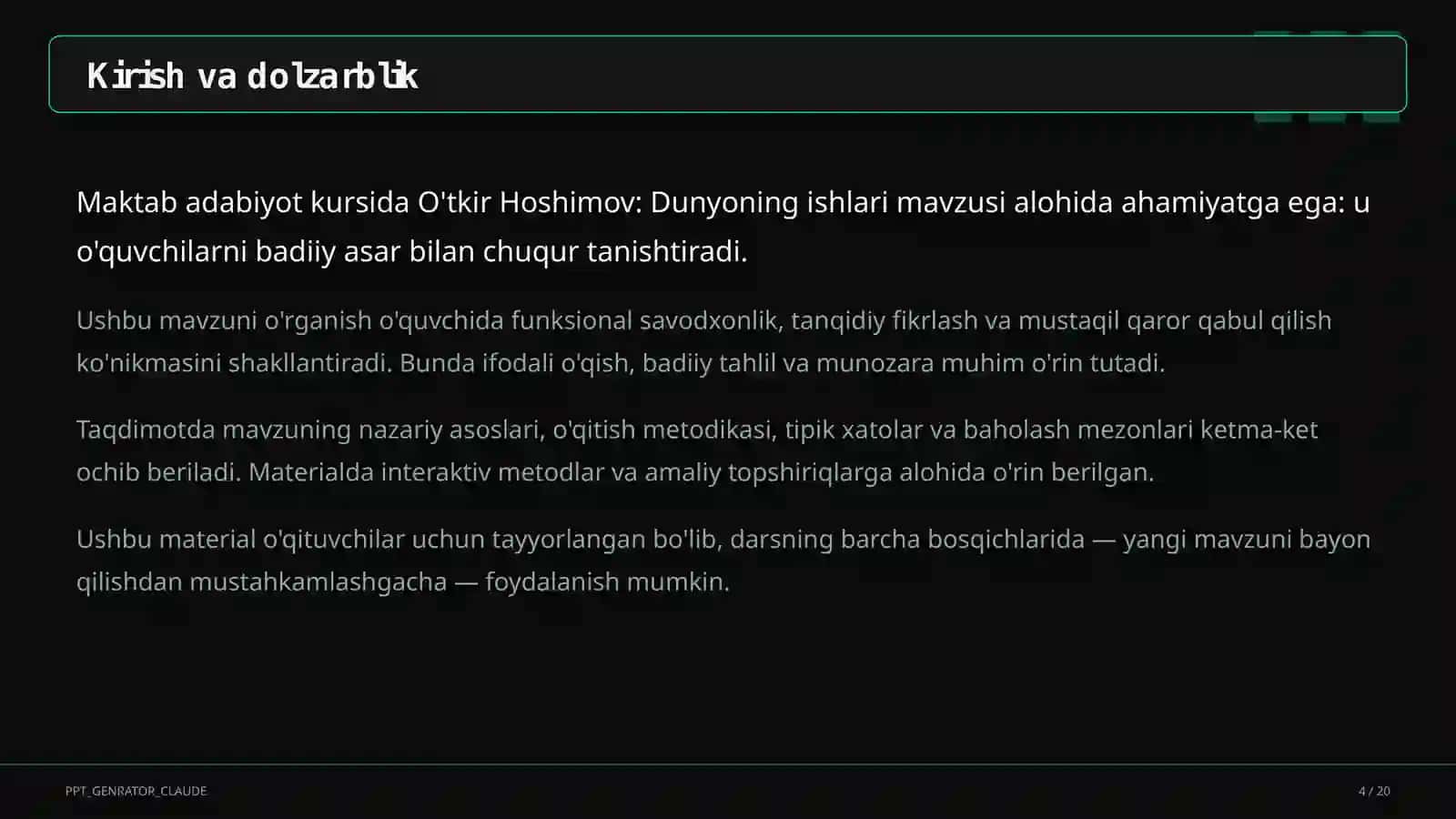 O'tkir Hoshimov: Dunyoning ishlari (7-sinf) 4