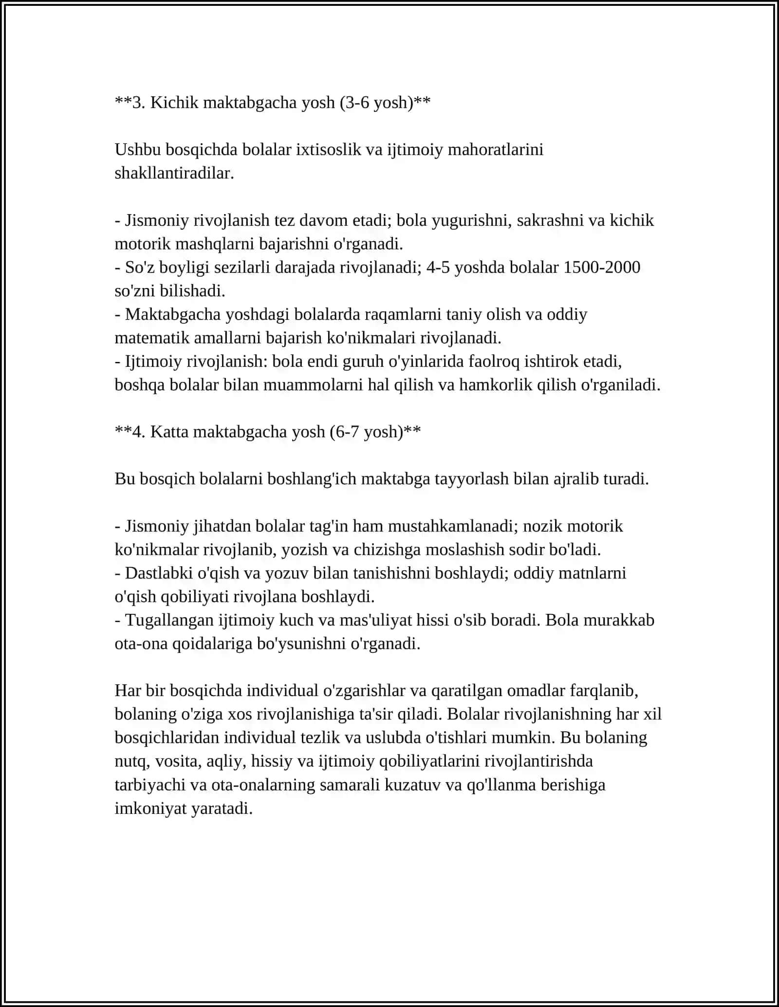 MAKTABGACHA YOSHDAGI BOLANI PSIXOLOGIK - PEDAGOGIK O'RGANISH 4