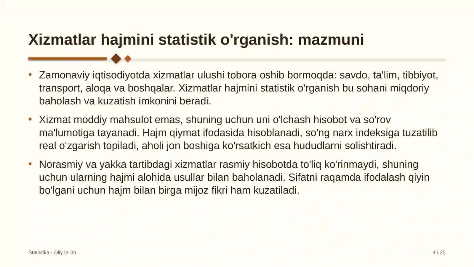 Koll-markazlarda xizmatlar hajmini statistik o'rganish 4
