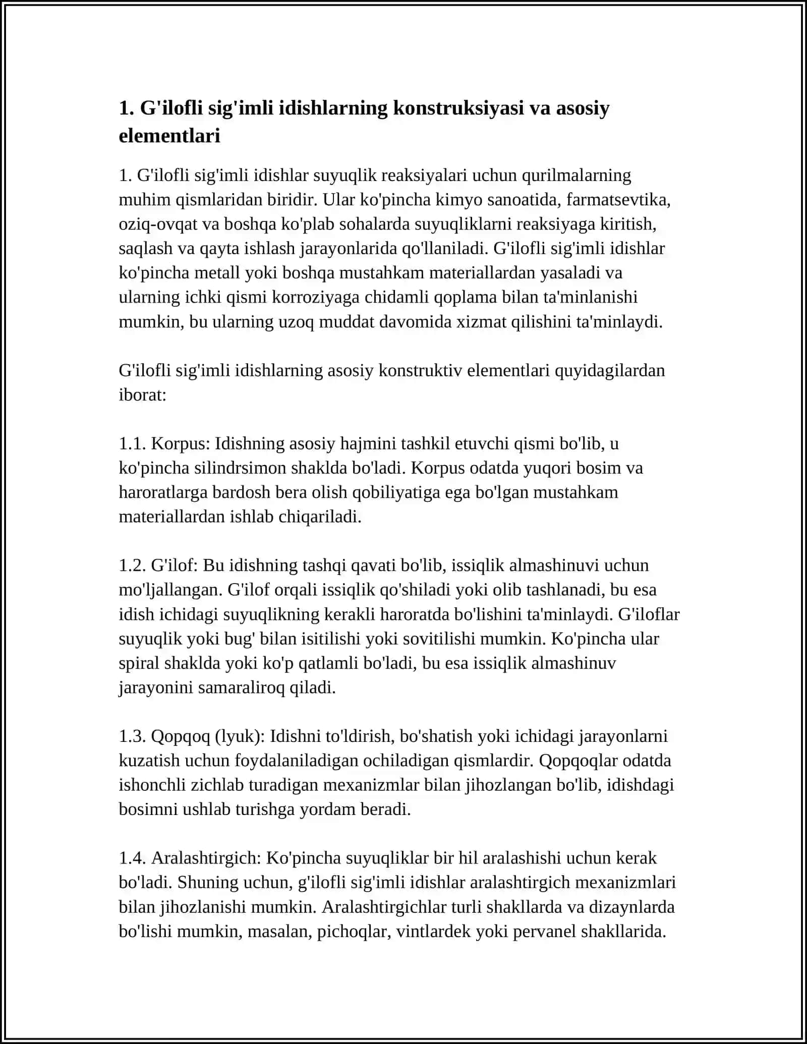 SUYUQLIK REAKTSIYALARI UCHUN QURILMALAR. G’ILOFLI SIG’IMLI IDISHLAR 4