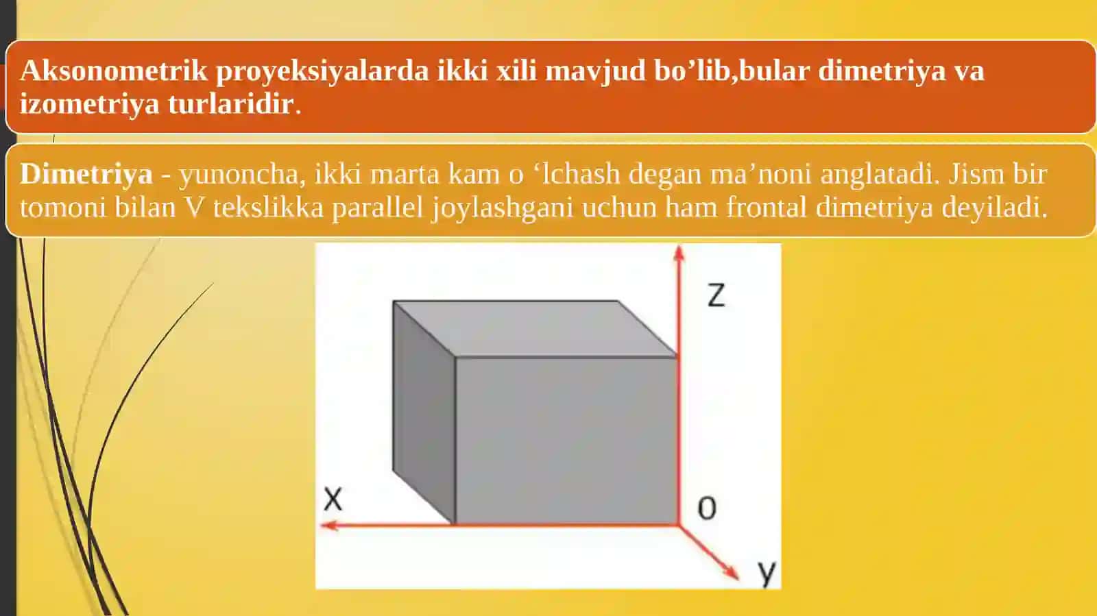 AKSONOMETRIK PROYEKSIYALAR HAQIDA UMUMIY MA’LUMOT VA O‘QLARINING JOYLASHISHI 4
