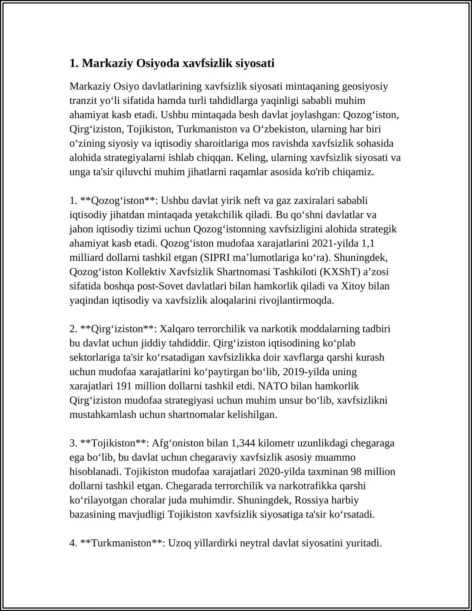 O‘ZBEKISTONNING MARKAZIY OSIYODA TINCHLIK VA BARQARORLIKNI TAʼMINLASH 4
