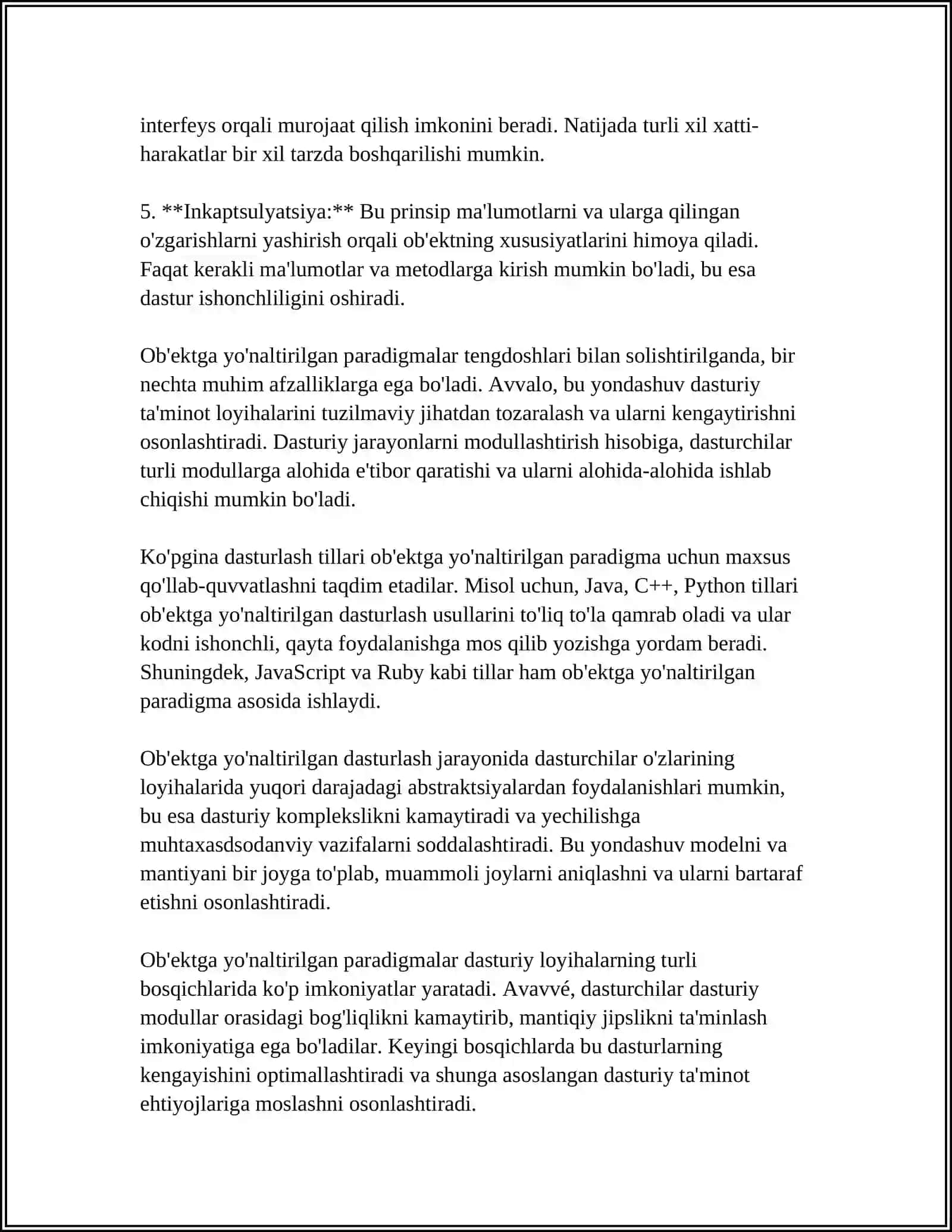 DASTURLAR PARADIGMALARINI QO'LLAB-QUVVATLASH 4